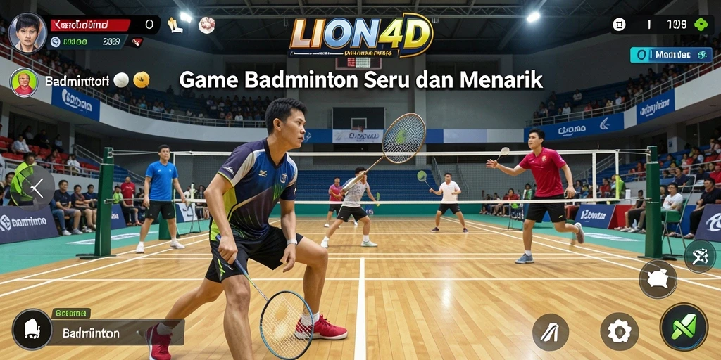 Screenshot utama LION4D menampilkan gameplay badminton yang dinamis.