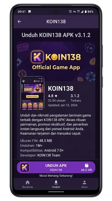 Tampilan halaman APK koin138